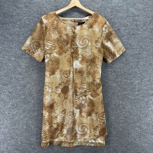 New York Extremes Dress Women 16 Brown Floral Shift Short Zipper Short Sleeve